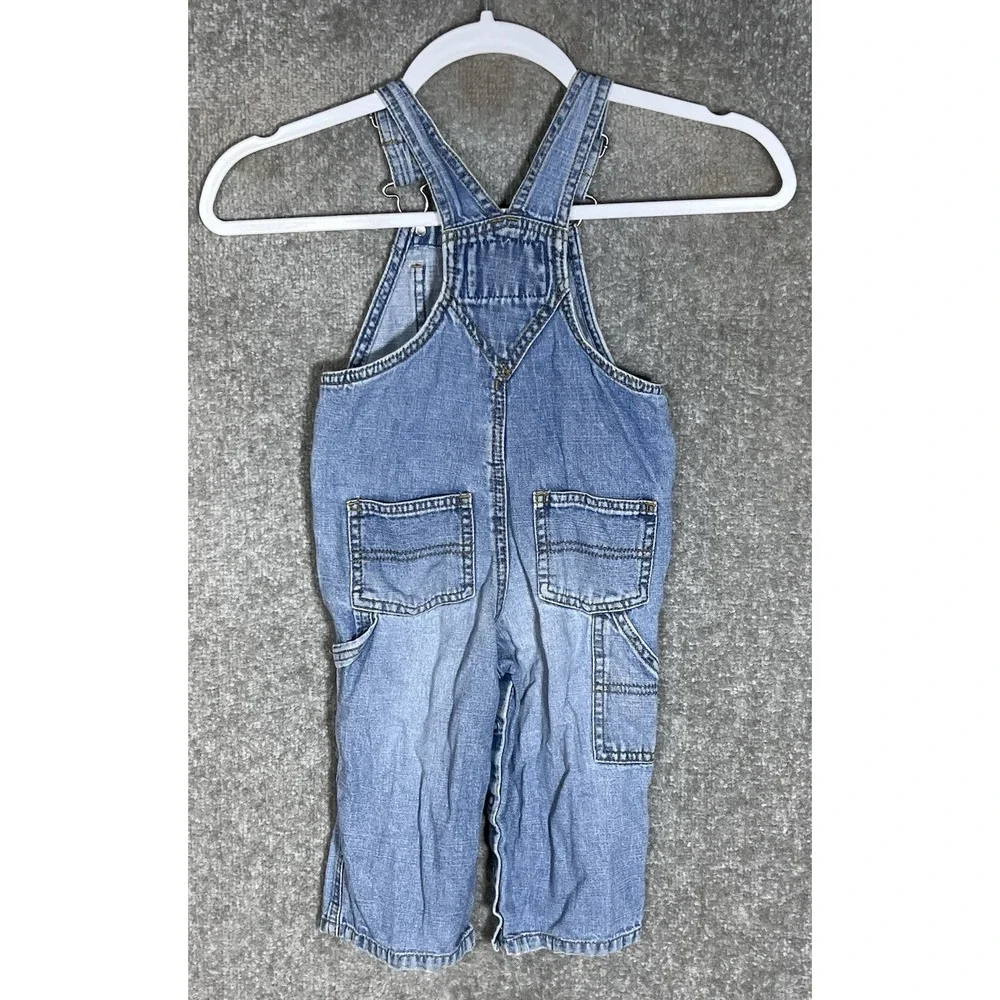 Vintage Y2K Old Navy Baby Denim Overalls Size 18-24 Months Blue Distressed